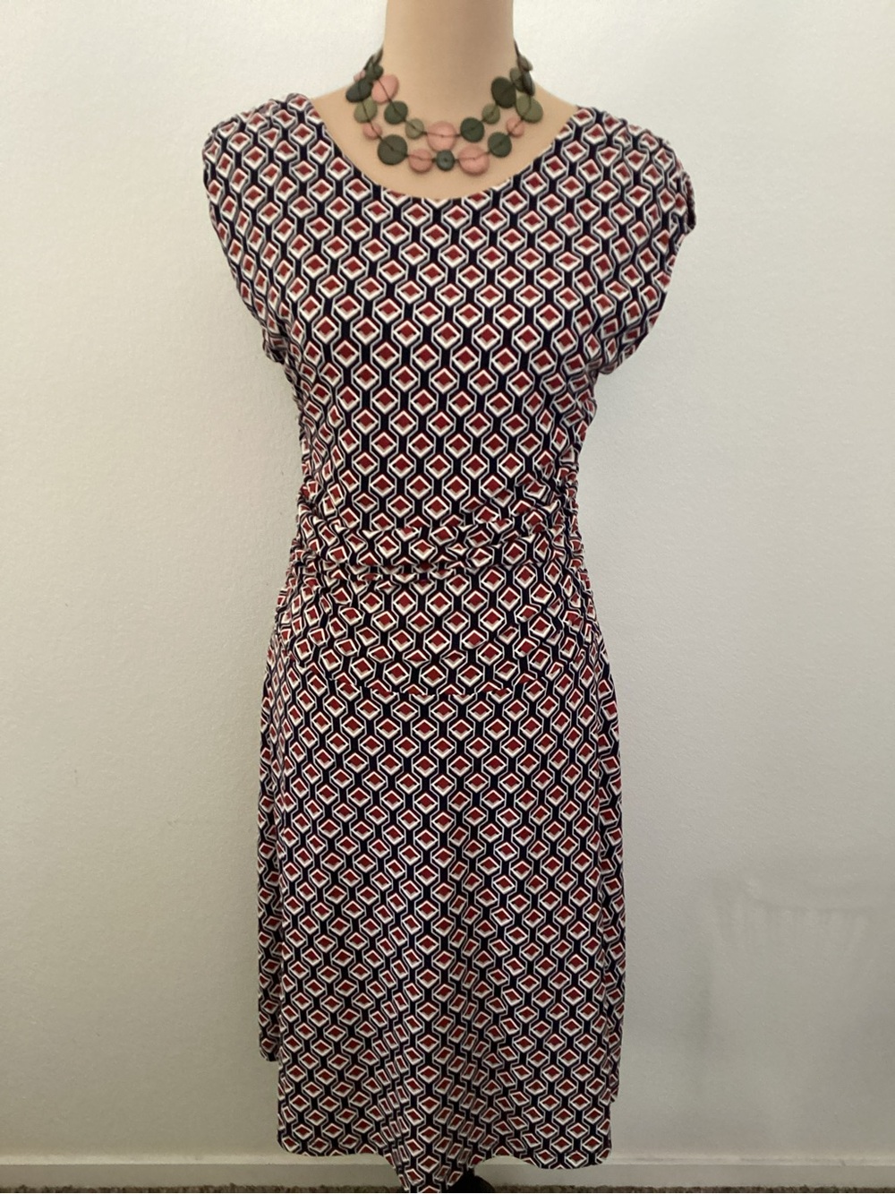 Enfocus Studio Navy, Red & White Geometric Tie-Waist Midi Dress